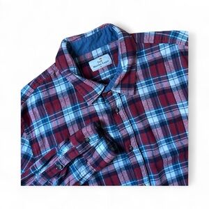 Marine Layer Mens XL Red Plaid Cotton Flannel Long Sleeve Button-Up Shirt